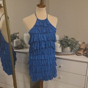 Ruffled Halter Mini Dress in Royal Blue